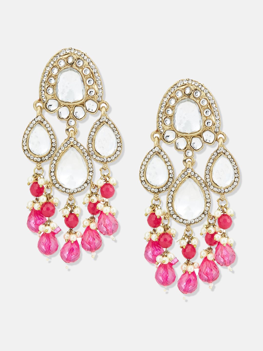 ATIBELLE Gold-Plated Kundan-Studded Brass Contemporary Drop Earrings
