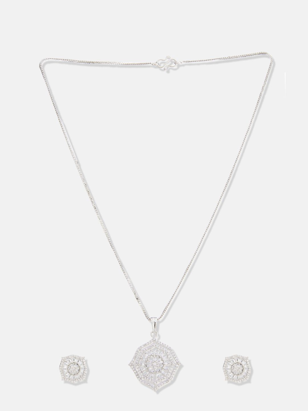 ATIBELLE Silver-Plated Cubic Zirconia Stone Studded Jewellery Set