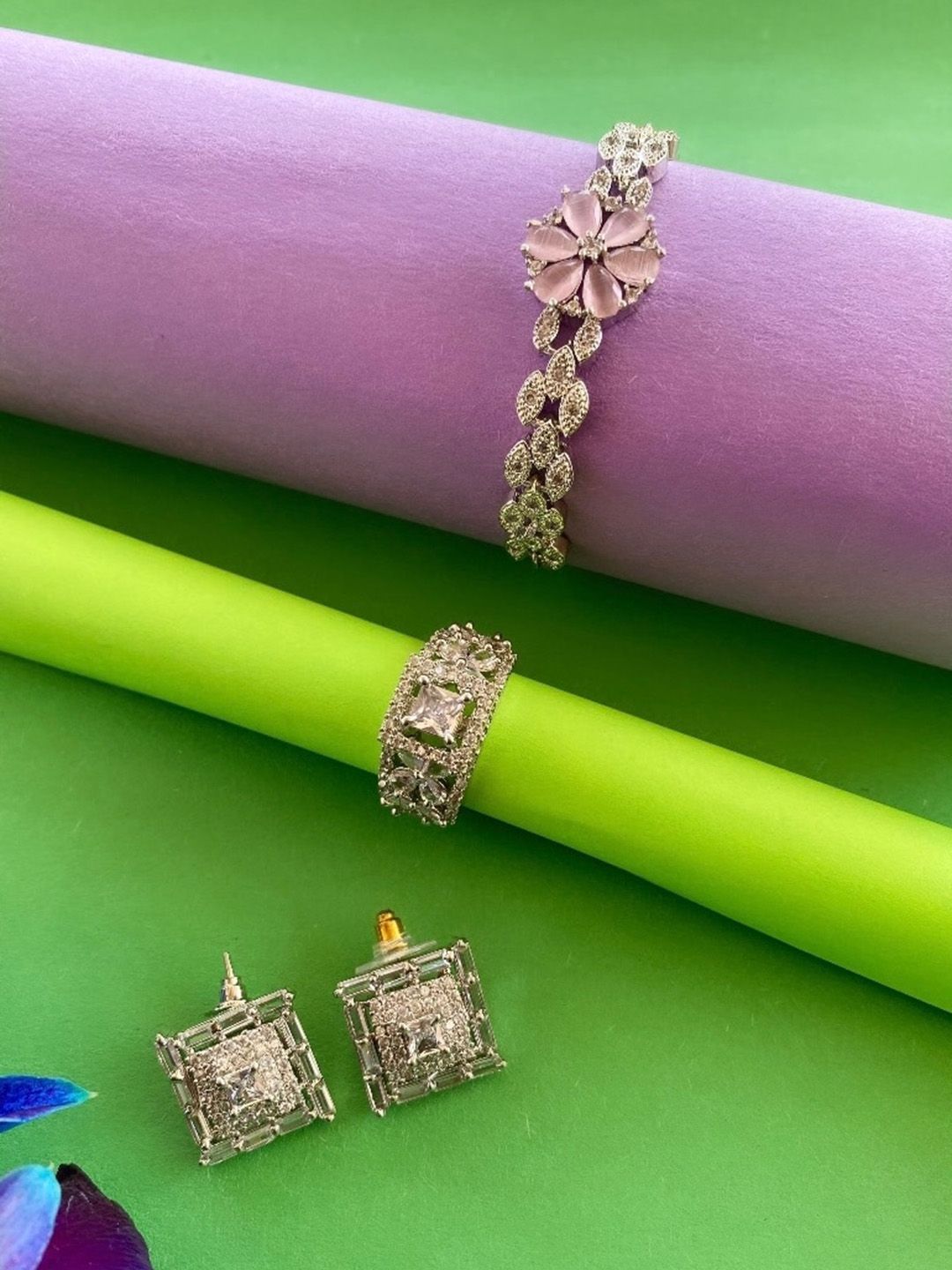 ATIBELLE Silver-Plated Cubic Zirconia-Studded Jewellery Set