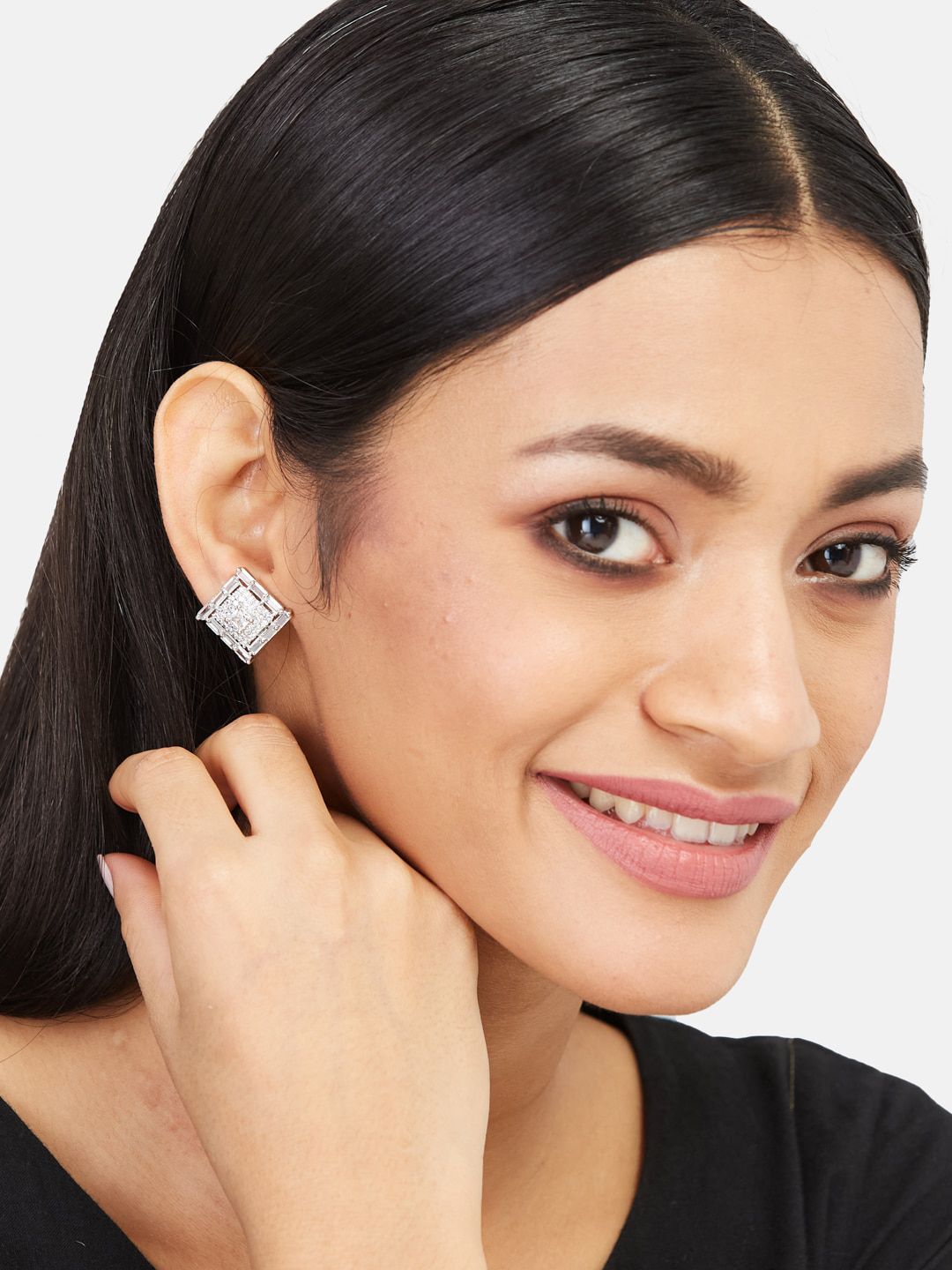ATIBELLE Set Of 2 Gold-Plated Cubic Zirconia Geometric Shaped Stud Earrings
