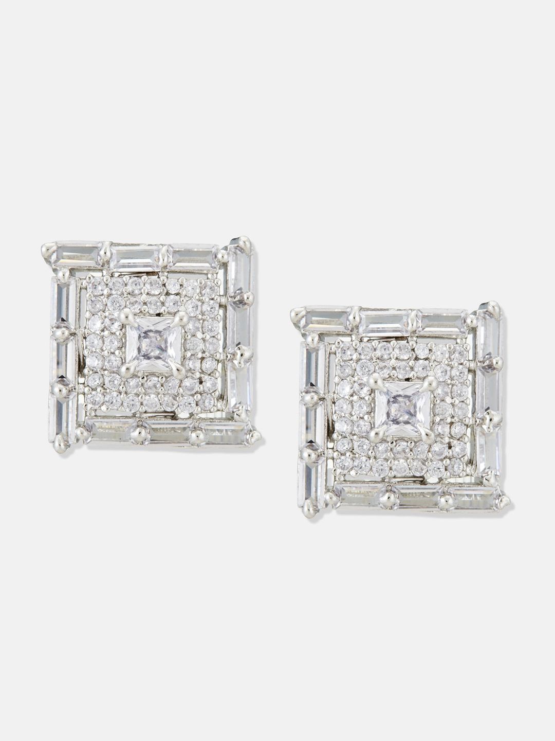 ATIBELLE Set Of 2 Gold-Plated Cubic Zirconia Geometric Shaped Stud Earrings