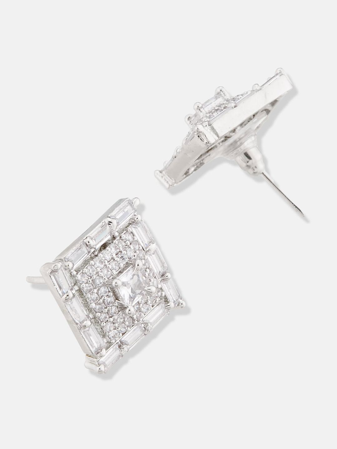 ATIBELLE Set Of 2 Gold-Plated Cubic Zirconia Geometric Shaped Stud Earrings