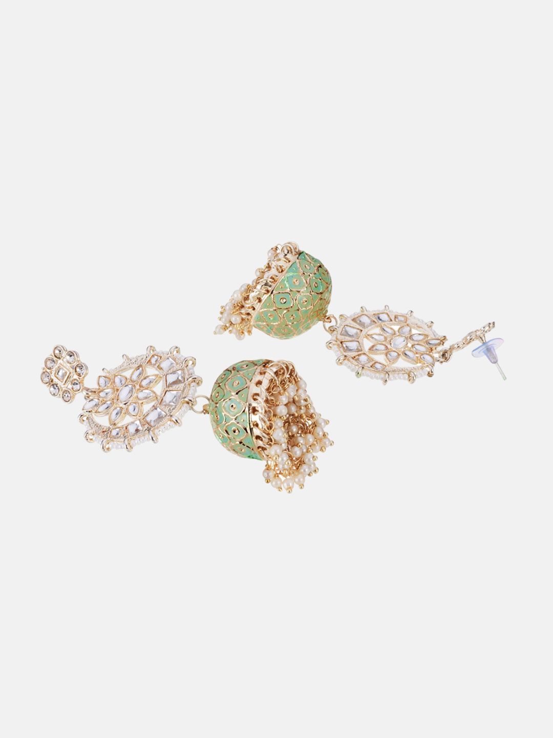 ATIBELLE Set of 2 Gold-Silver Plated Kundan-Studded Brass Contemporary Drop Earrings