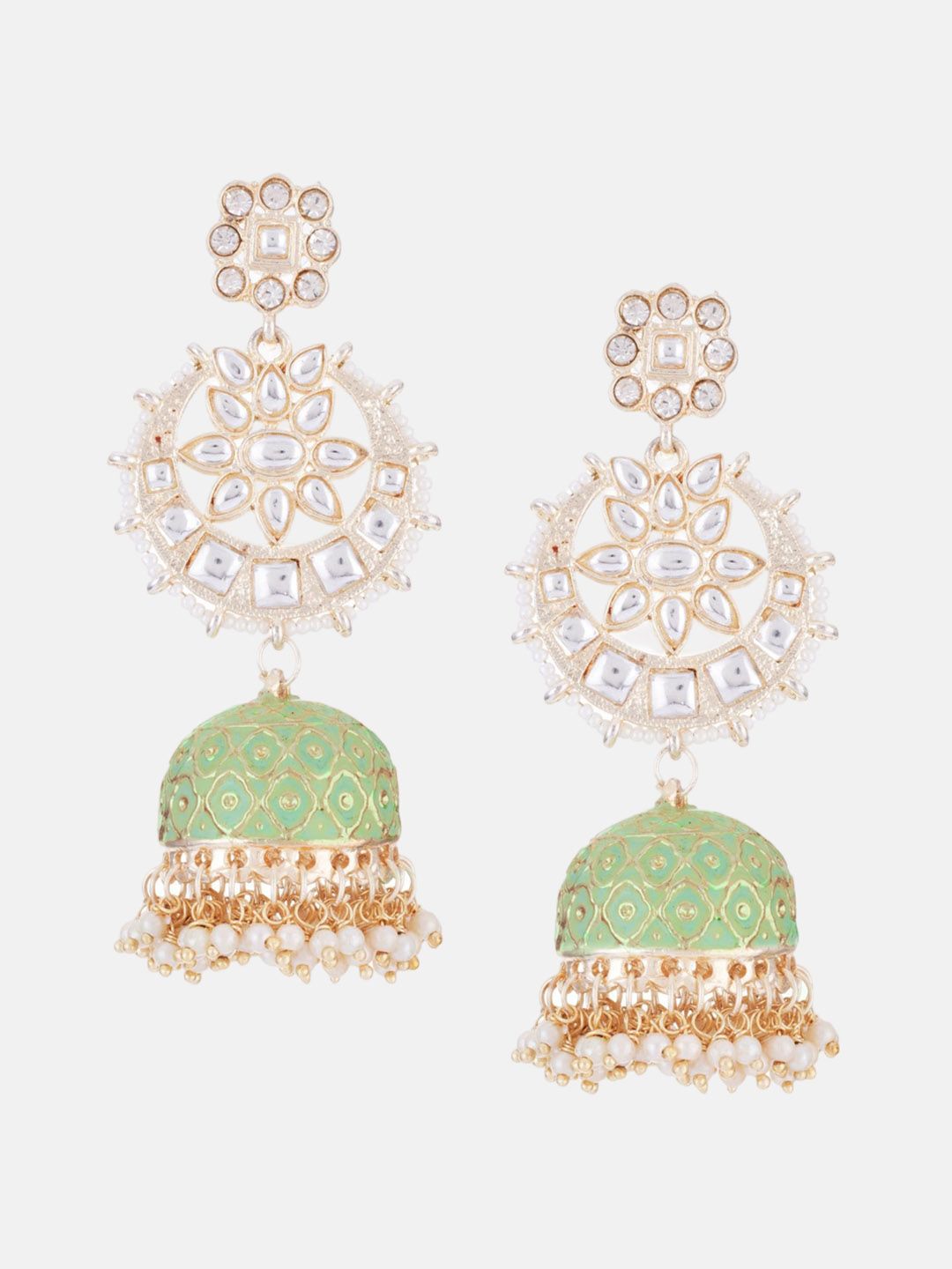 ATIBELLE Set of 2 Gold-Silver Plated Kundan-Studded Brass Contemporary Drop Earrings