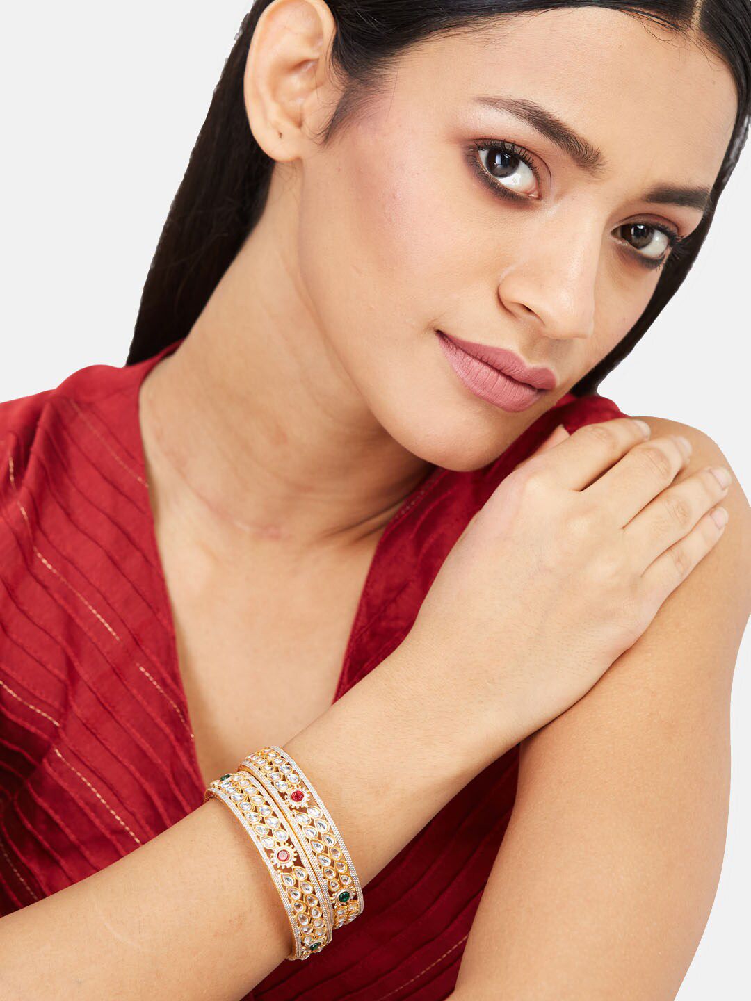 ATIBELLE Gold-Plated Kundan-Studded & Beaded Jewellery Set