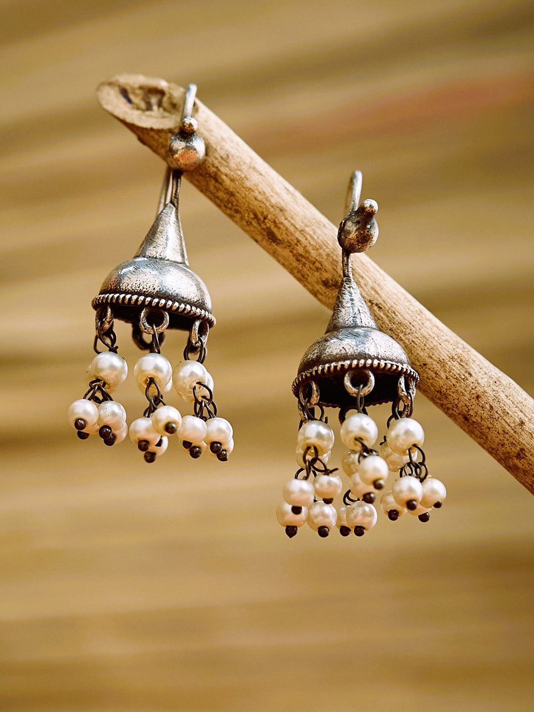 ATIBELLE Silver-Plated Contemporary Jhumkas