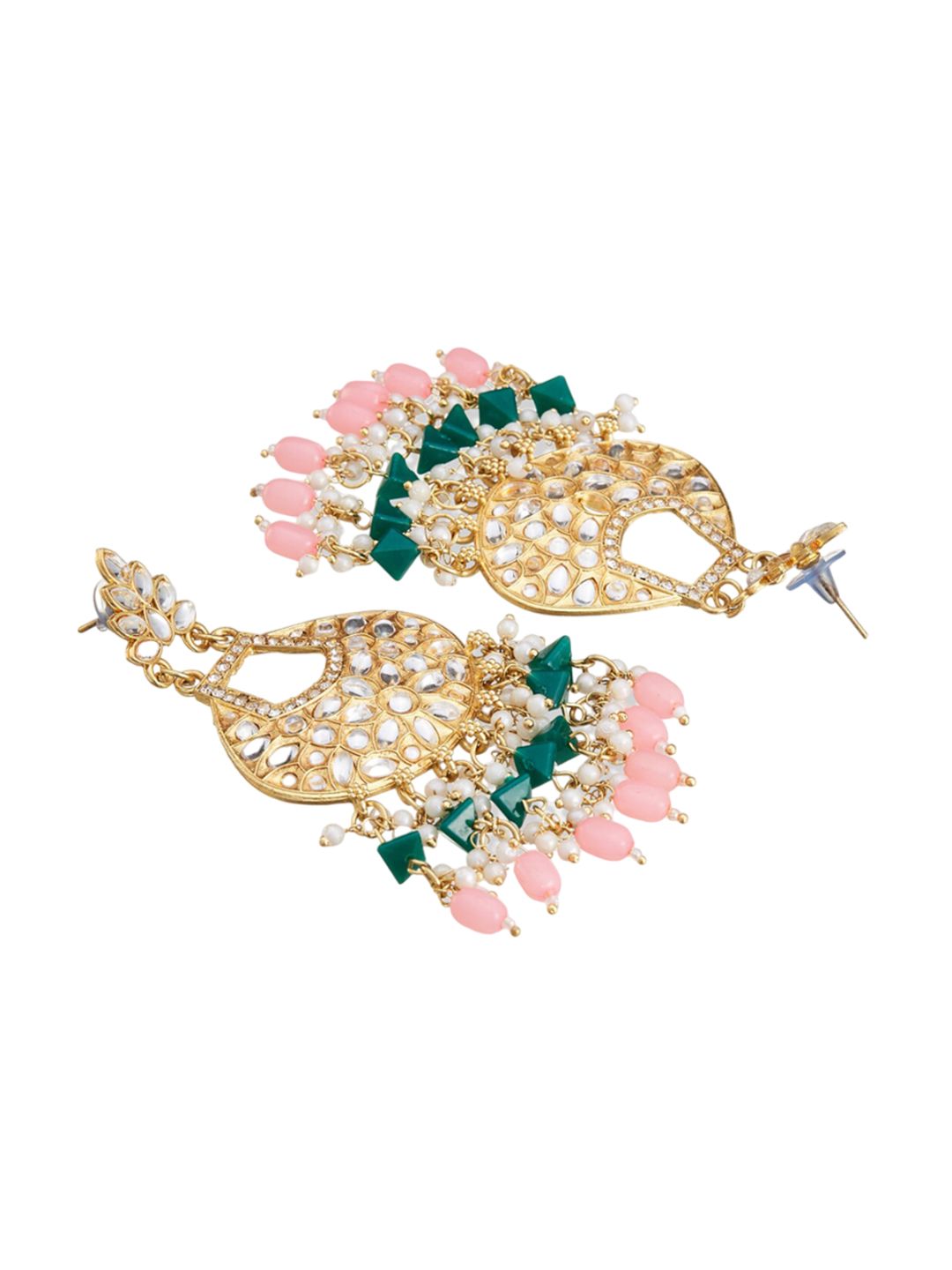 ATIBELLE Set of 2 Gold-Plated Kundan-Studded Brass Contemporary Drop Earrings