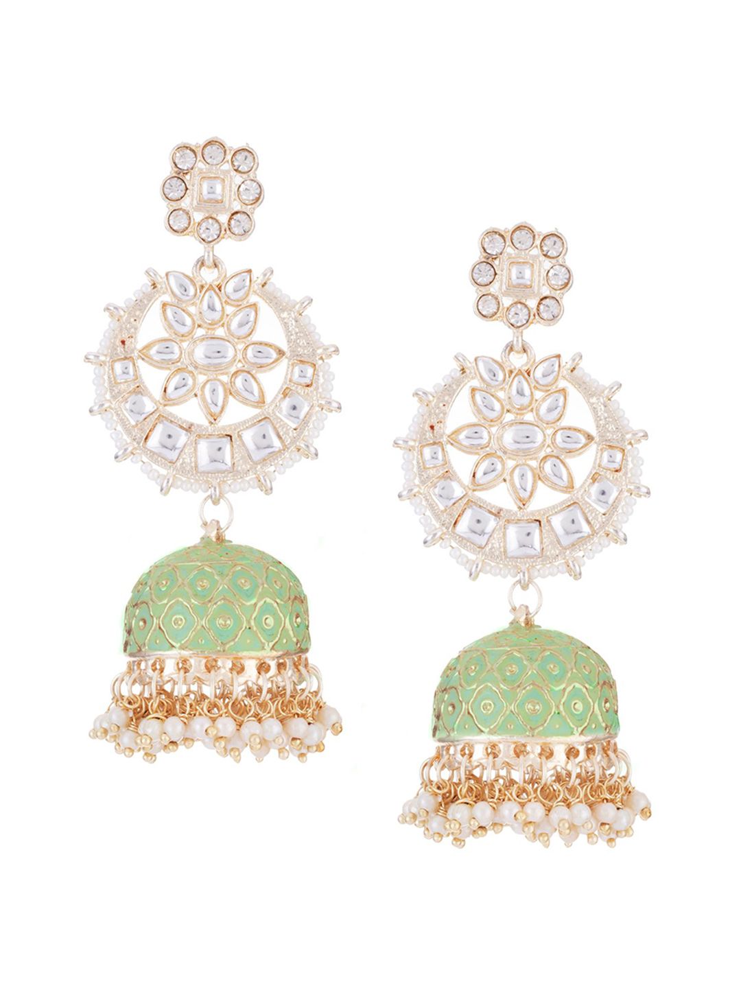 ATIBELLE Set of 2 Gold-Plated Kundan-Studded Brass Contemporary Drop Earrings