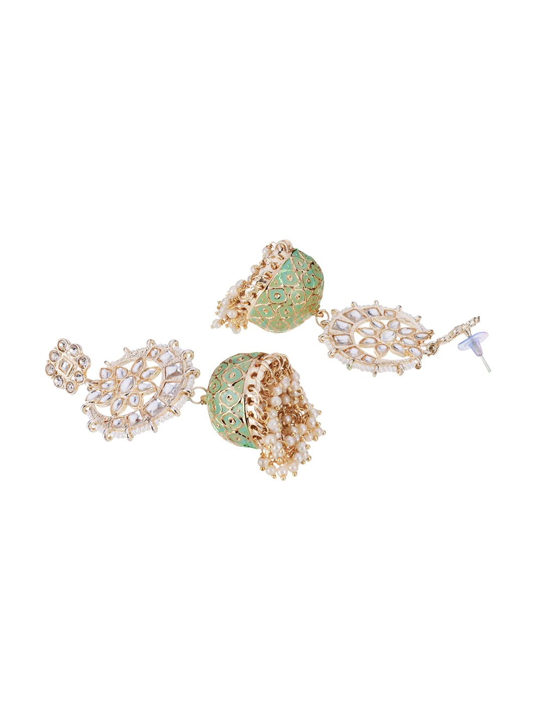 ATIBELLE Set of 2 Gold-Plated Kundan-Studded Brass Contemporary Drop Earrings
