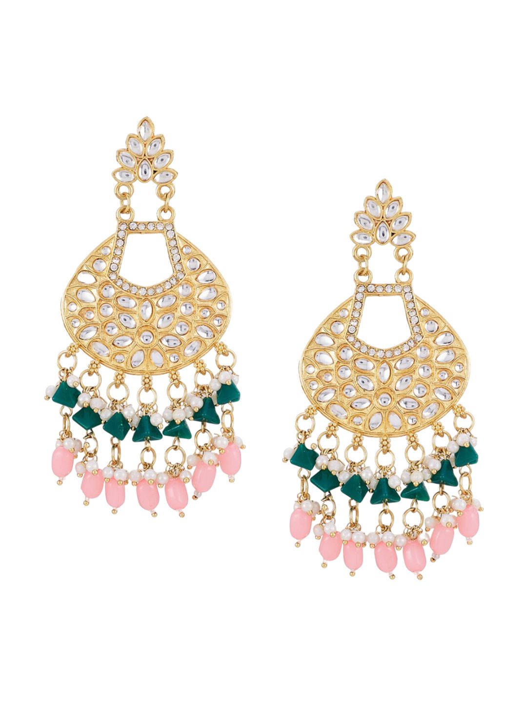 ATIBELLE Set of 2 Gold-Plated Kundan-Studded Brass Contemporary Drop Earrings