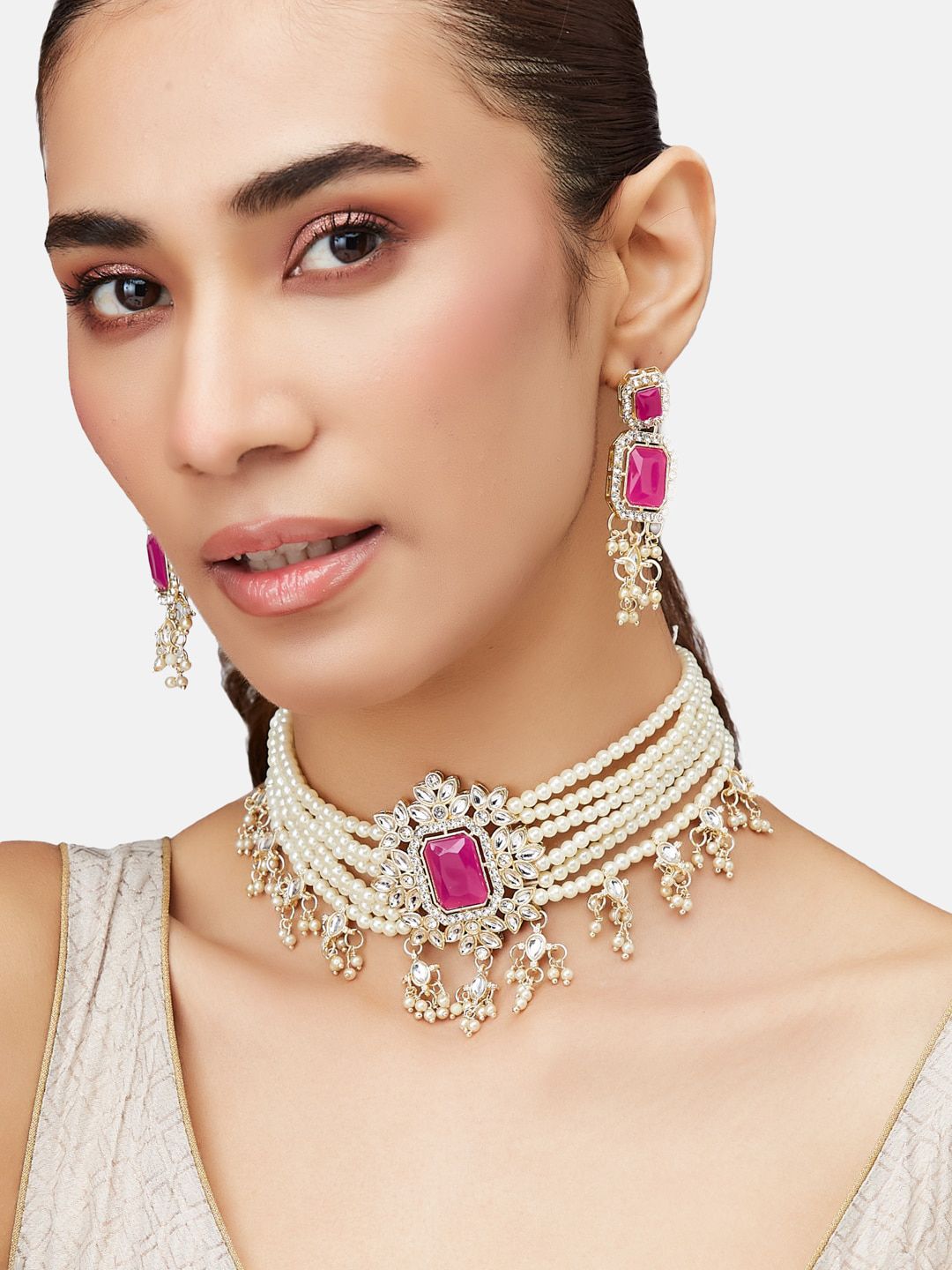 ATIBELLE Gold-Plated Kundan Studded Jewellery Set