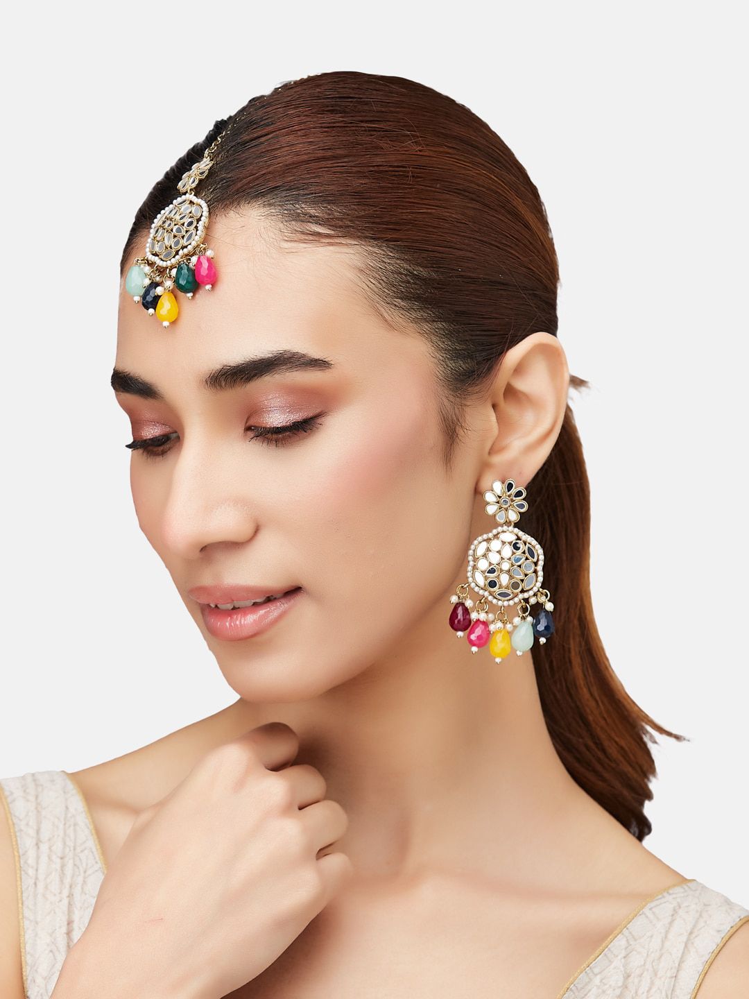 ATIBELLE Gold Plated Kundan Studded & Beaded Jewellery Set