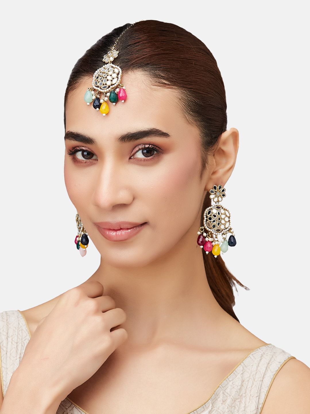 ATIBELLE Gold Plated Kundan Studded & Beaded Jewellery Set