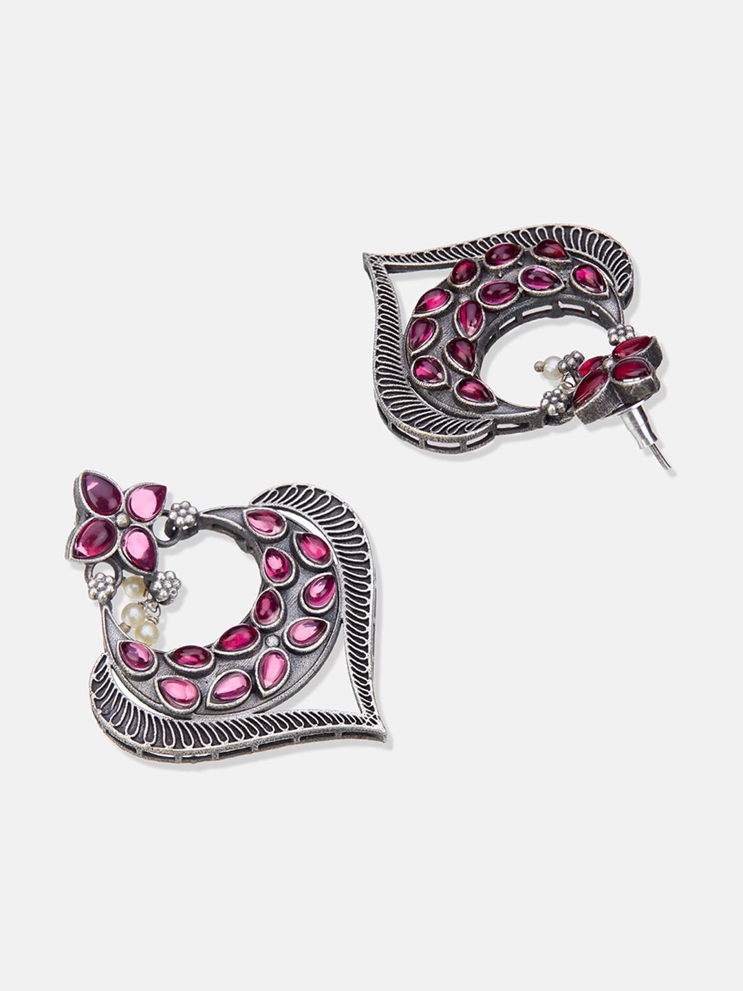 ATIBELLE Set of 2 Silver-Plated Kundan-Studded Brass Contemporary Drop Earrings