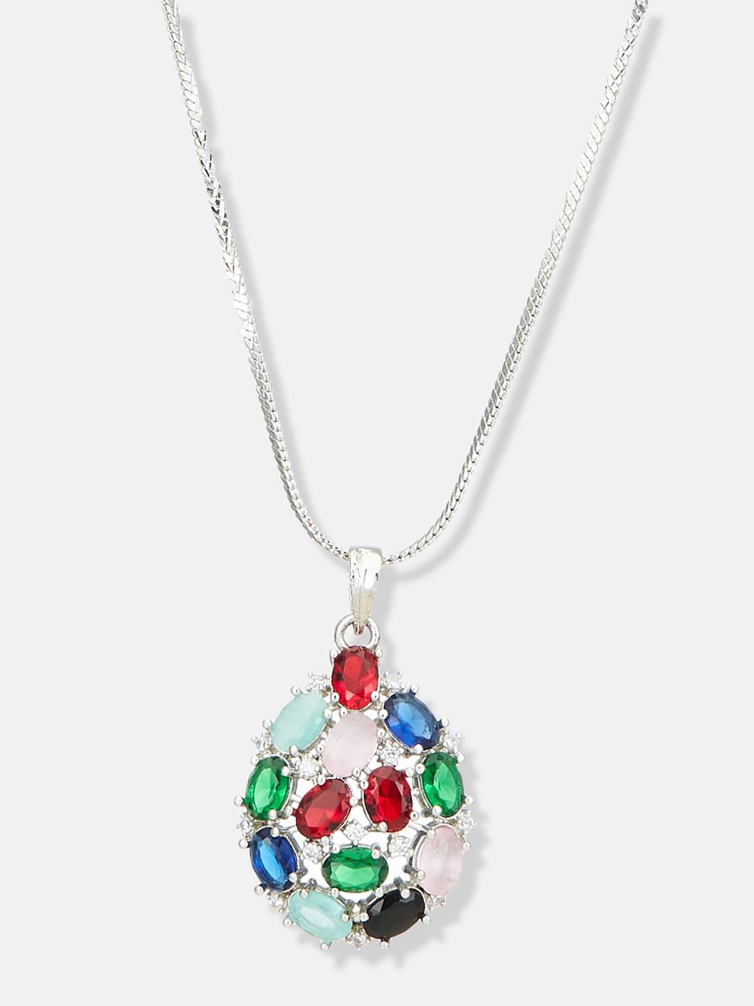 ATIBELLE Silver-Plated CZ & Stones-Studded Jewellery Set