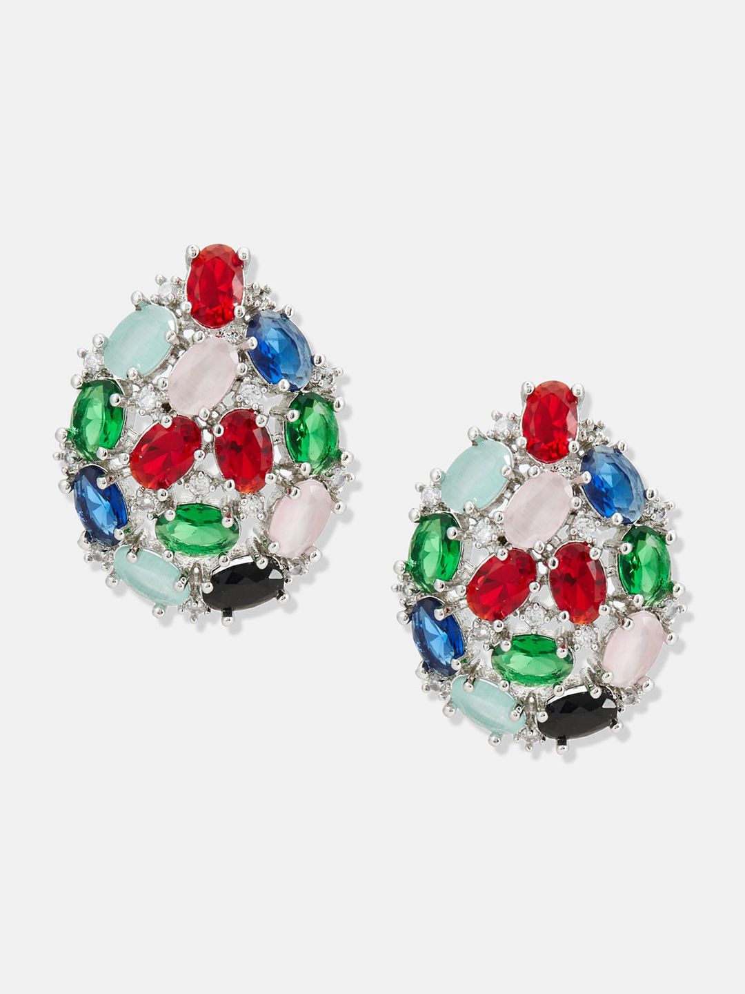 ATIBELLE Silver-Plated CZ & Stones-Studded Jewellery Set