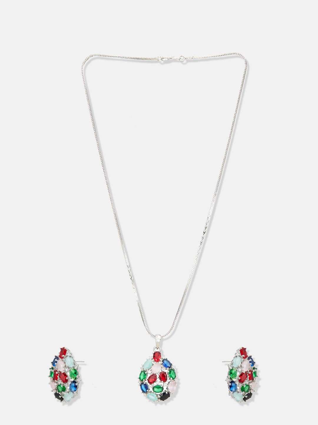 ATIBELLE Silver-Plated CZ & Stones-Studded Jewellery Set