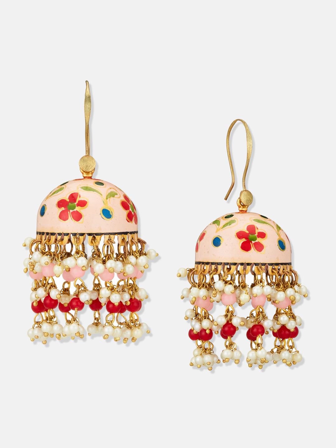 ATIBELLE Set Of 2 Gold-Plated Kundan Contemporary Meenakari Jhumkas