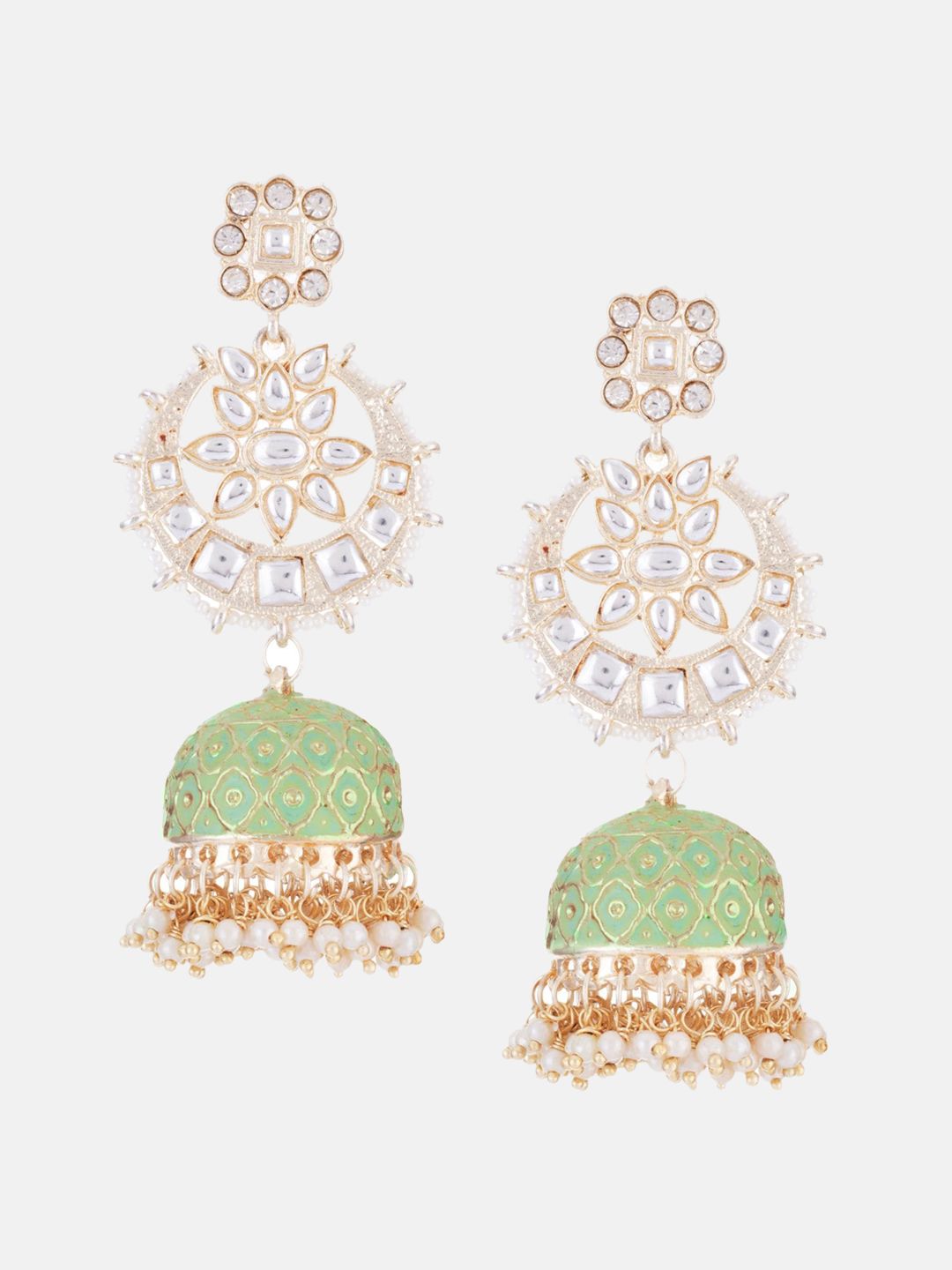 ATIBELLE Set Of 2 Gold-Plated Kundan Contemporary Meenakari Jhumkas
