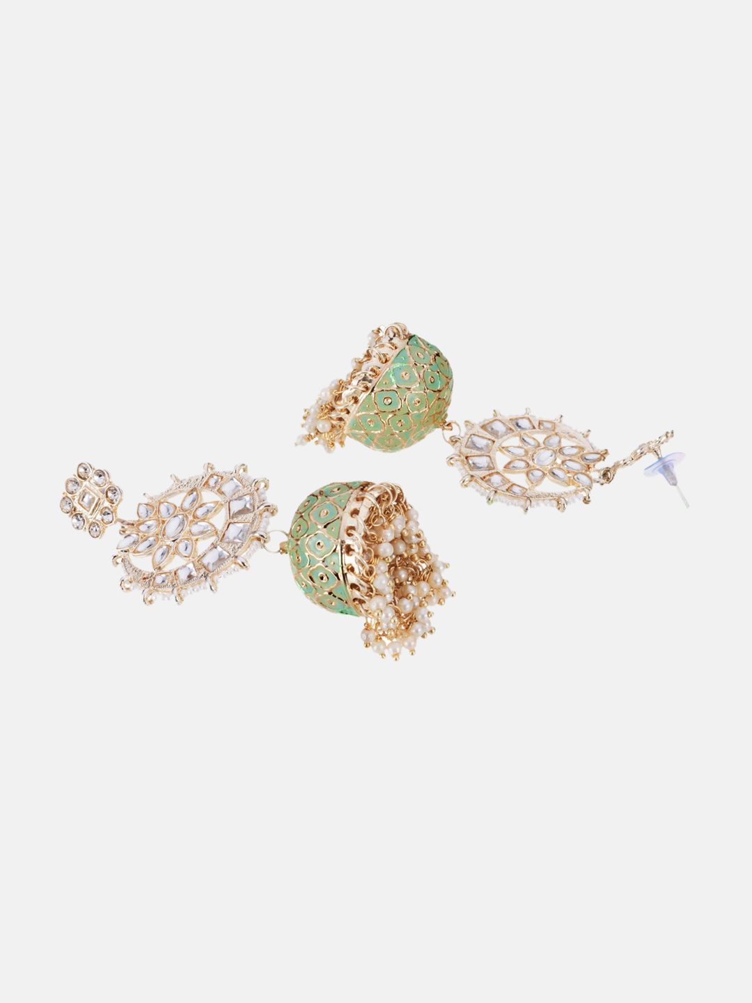 ATIBELLE Set Of 2 Gold-Plated Kundan Contemporary Meenakari Jhumkas