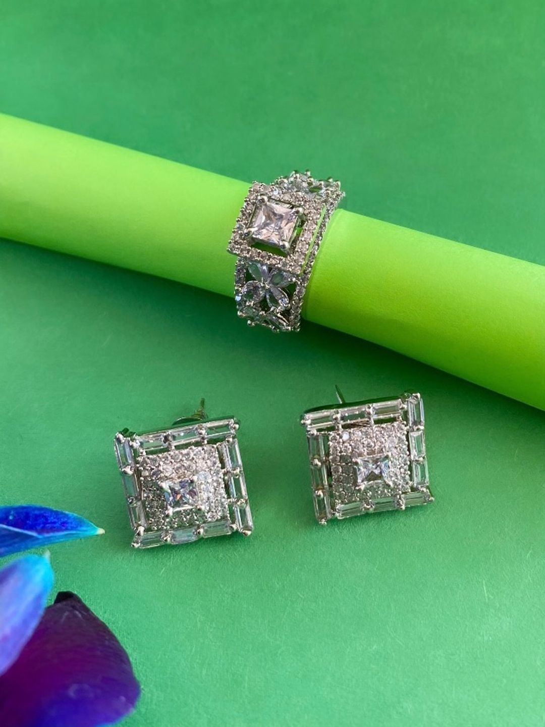 ATIBELLE Silver-Plated Cubic Zirconia Studded Jewellery Set