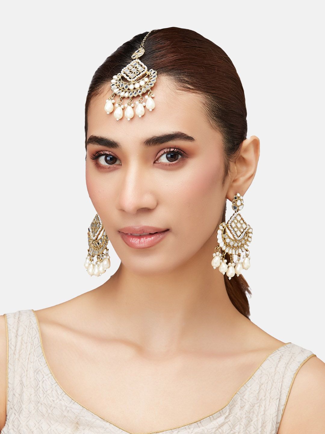 ATIBELLE Gold-Plated Mirror Stone Studded & Bedded Jewellery Set