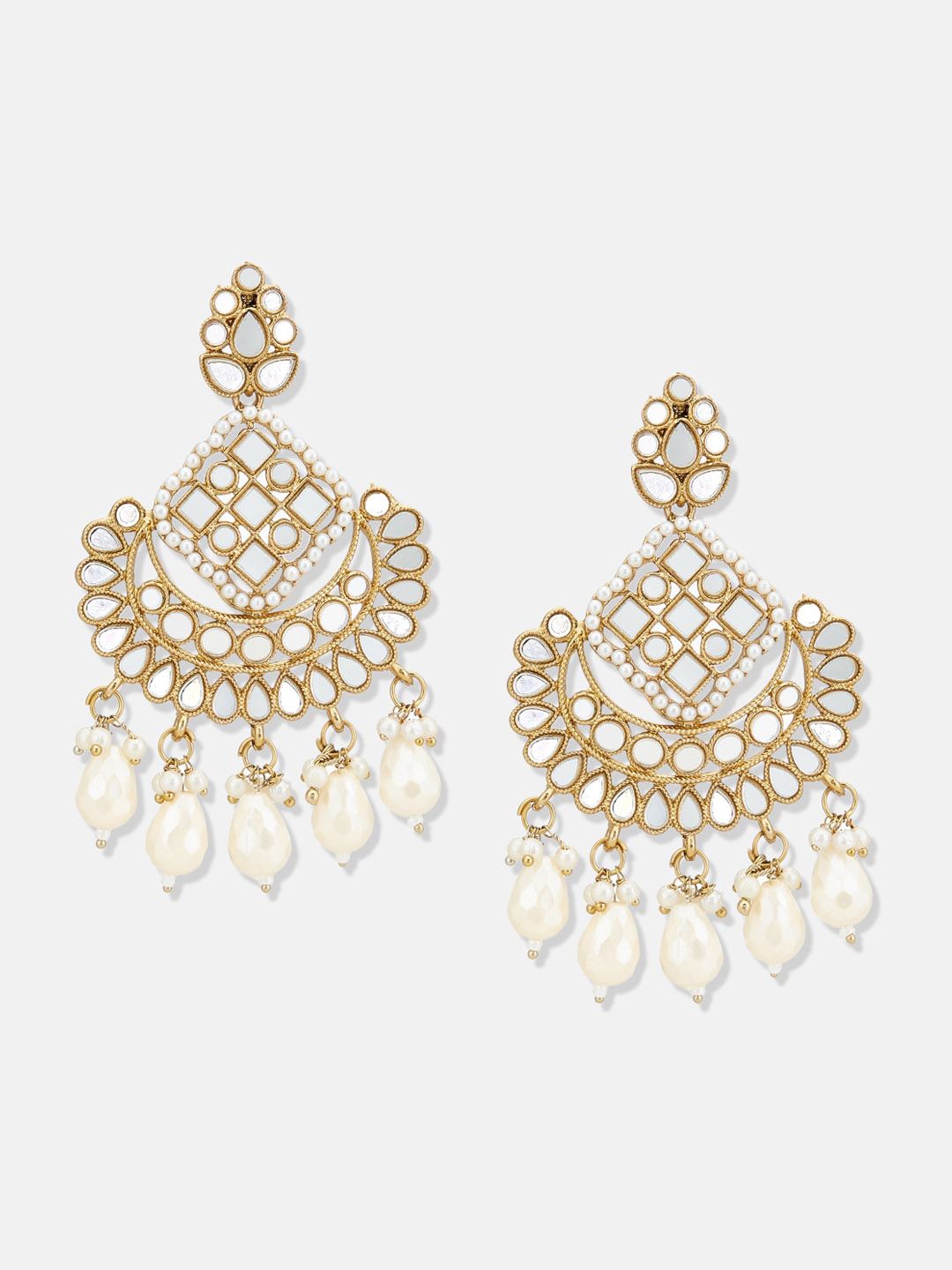 ATIBELLE Gold-Plated Mirror Stone Studded & Bedded Jewellery Set