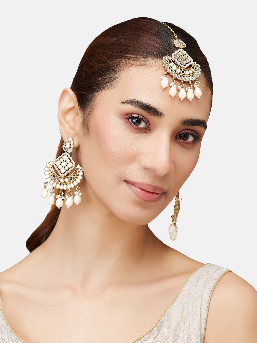 ATIBELLE Gold-Plated Mirror Stone Studded & Bedded Jewellery Set