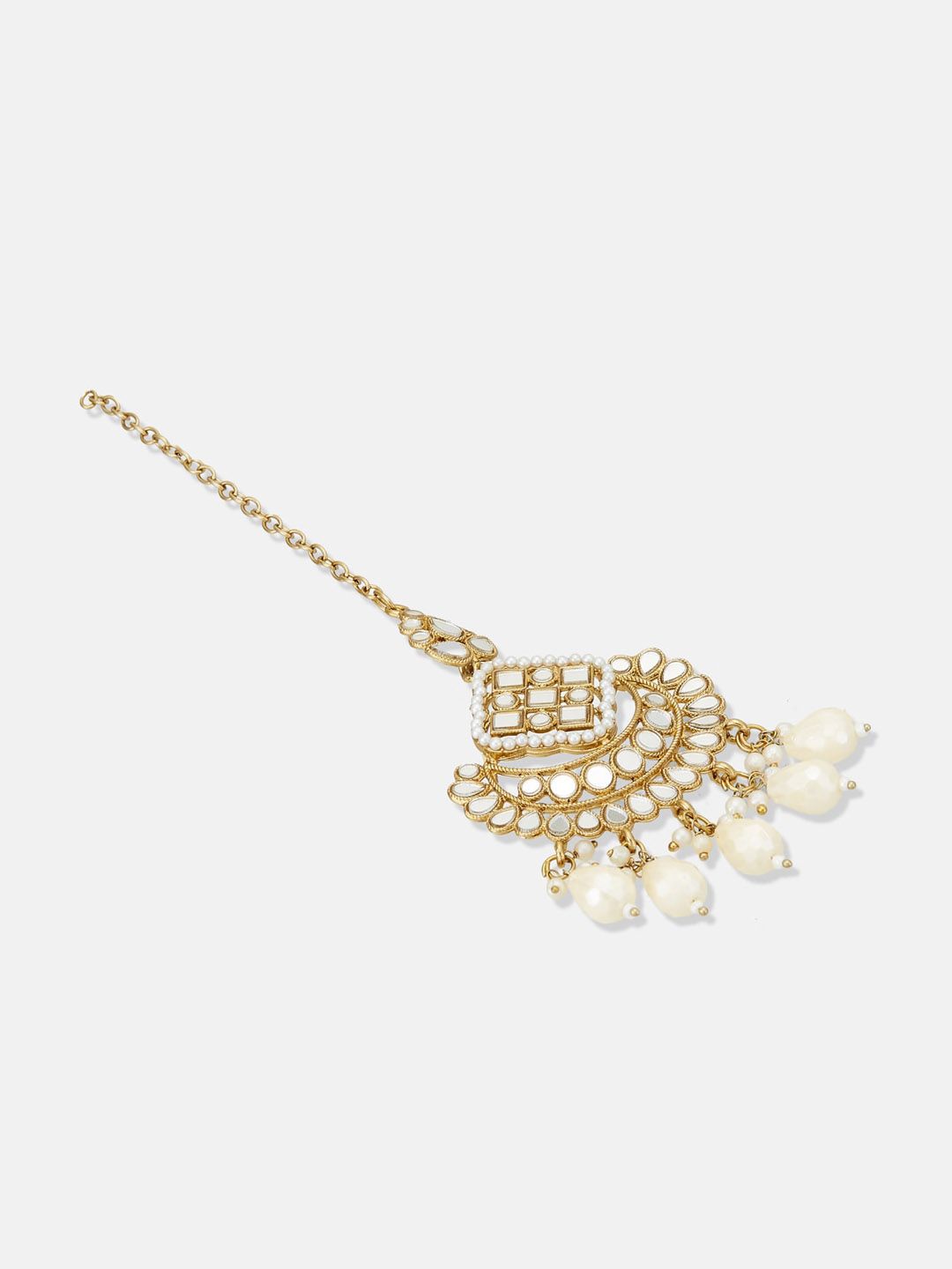 ATIBELLE Gold-Plated Mirror Stone Studded & Bedded Jewellery Set
