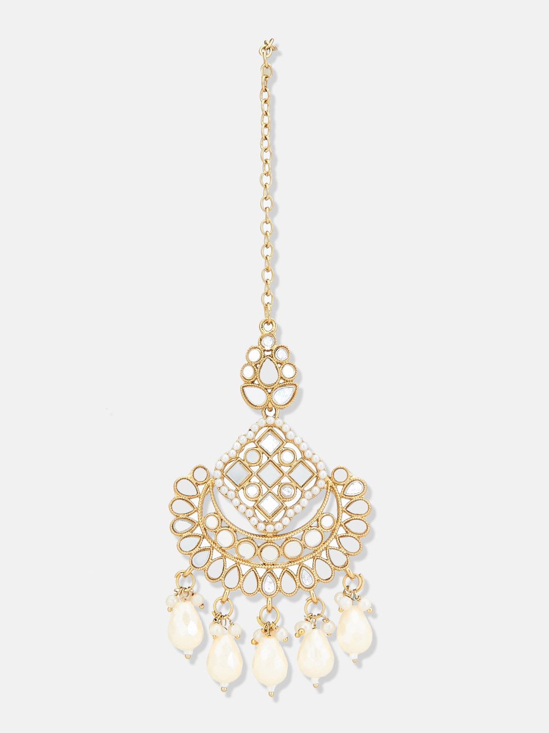 ATIBELLE Gold-Plated Mirror Stone Studded & Bedded Jewellery Set