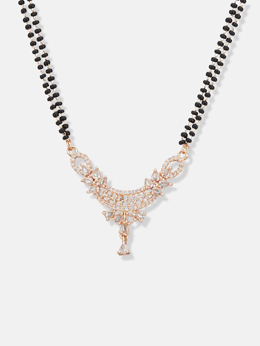 ATIBELLE Rose Gold-Plated Cubic Zirconia Stones Studded and Beads Mangalsutra