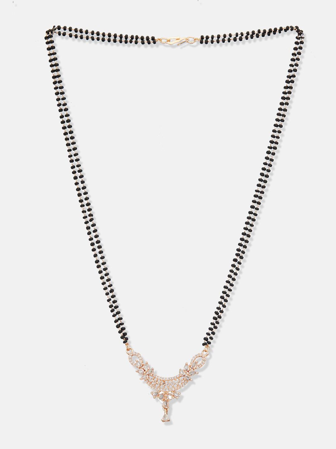 ATIBELLE Rose Gold-Plated Cubic Zirconia Stones Studded and Beads Mangalsutra