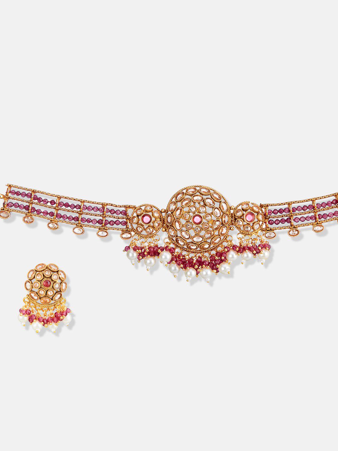 ATIBELLE Copper-Plated Stone-Studded & Beaded Jewellery Set