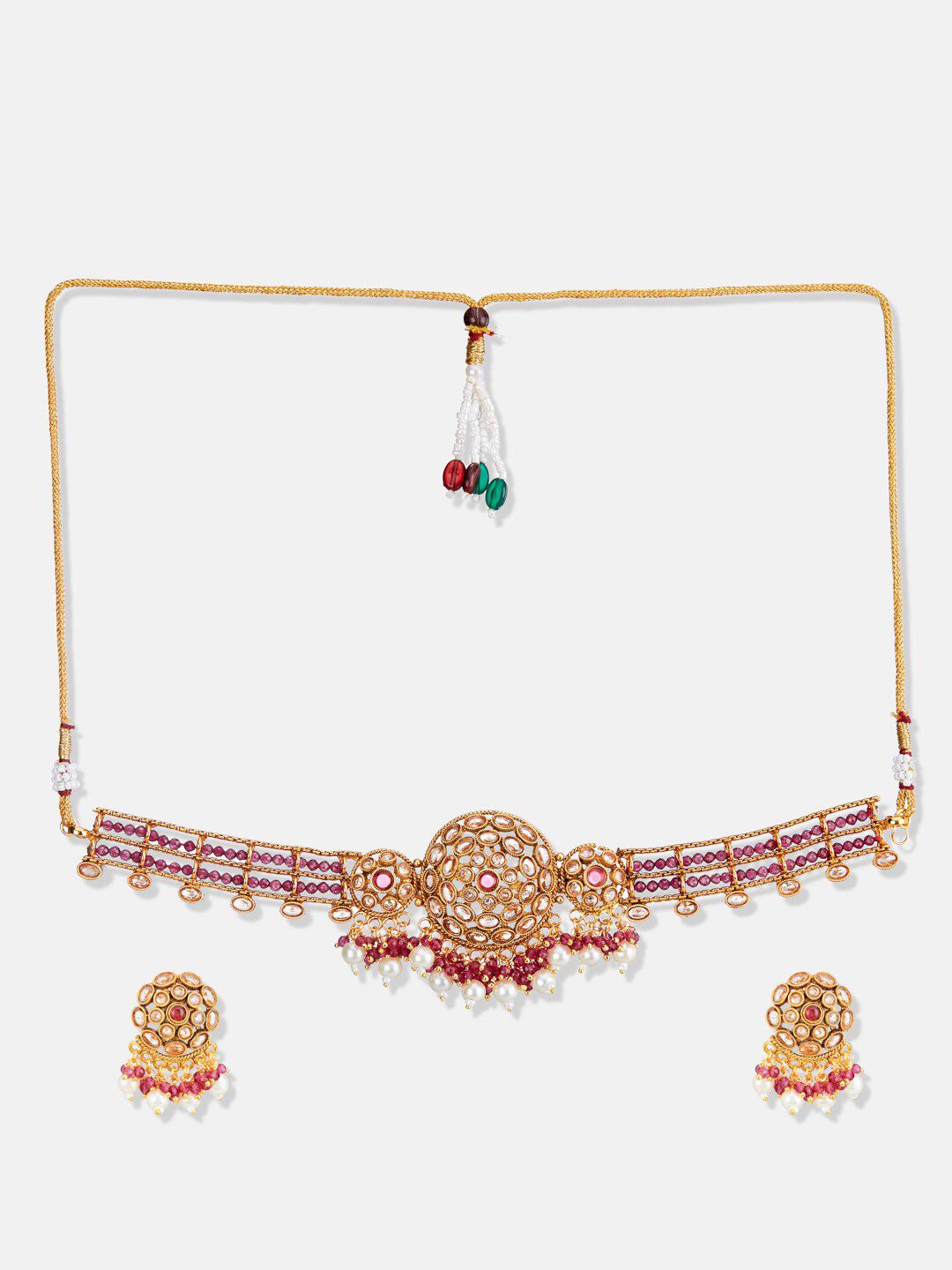 ATIBELLE Copper-Plated Stone-Studded & Beaded Jewellery Set