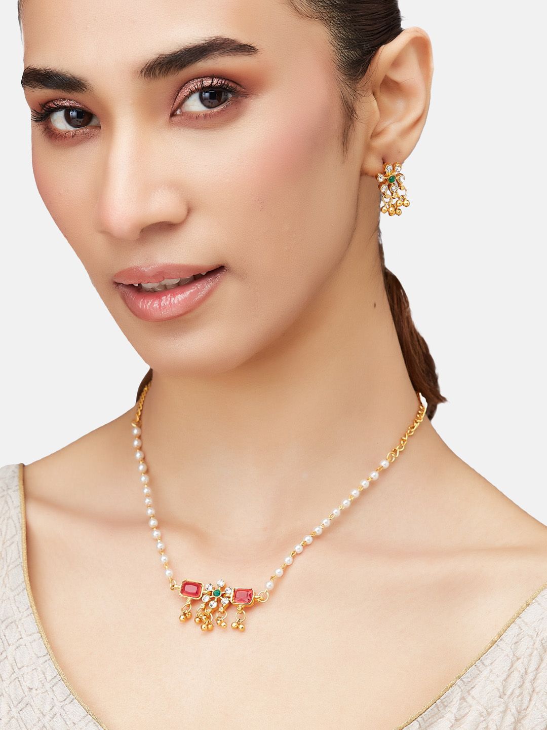 ATIBELLE Gold-Plated Stone Studded Jewellery Set