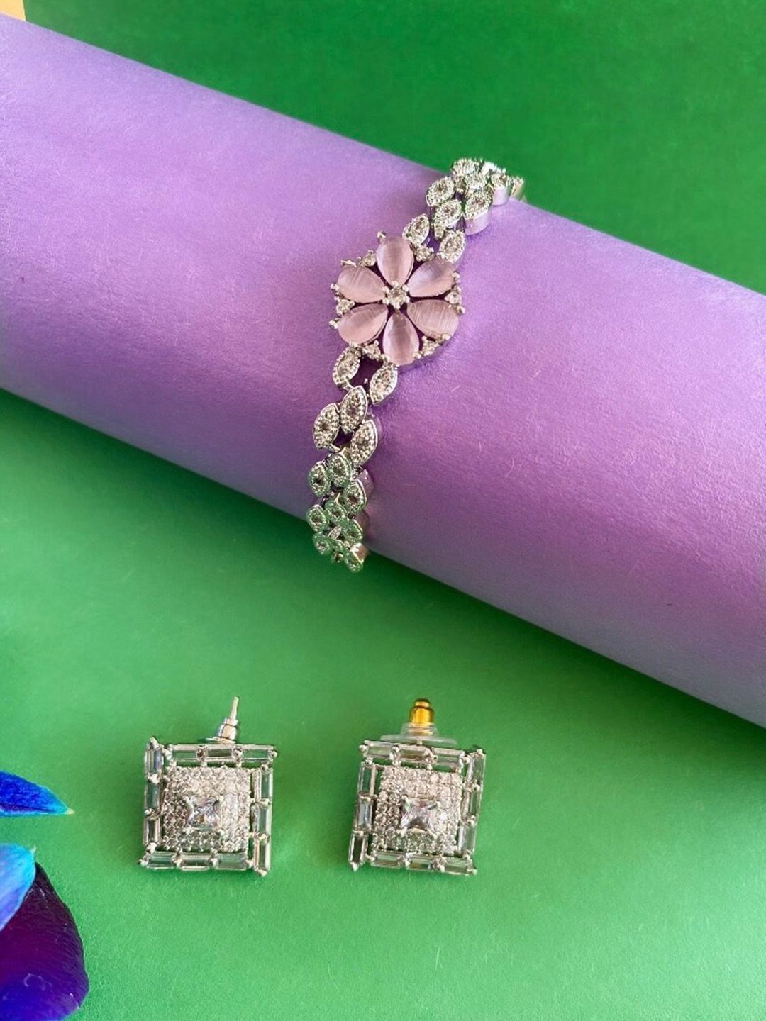 ATIBELLE  Sliver-Plated Cubic Zirconia Studded Jewellery Set