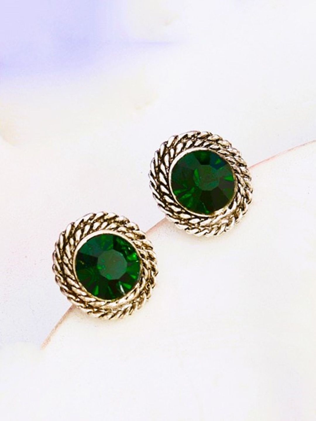 ATIBELLE Silver-Plated Circular Shaped Stud Earrings