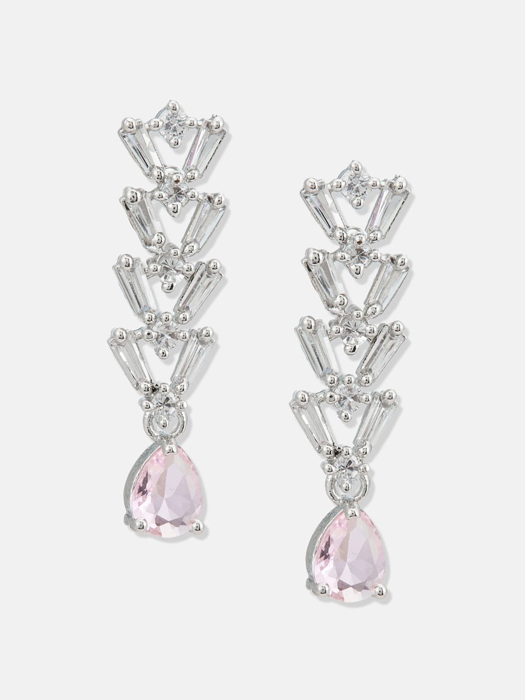 ATIBELLE Silver Plated Cubic Zirconia Studded Leaf Shaped Jewellery Set