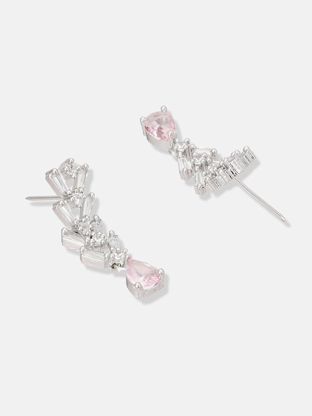 ATIBELLE Silver Plated Cubic Zirconia Studded Leaf Shaped Jewellery Set