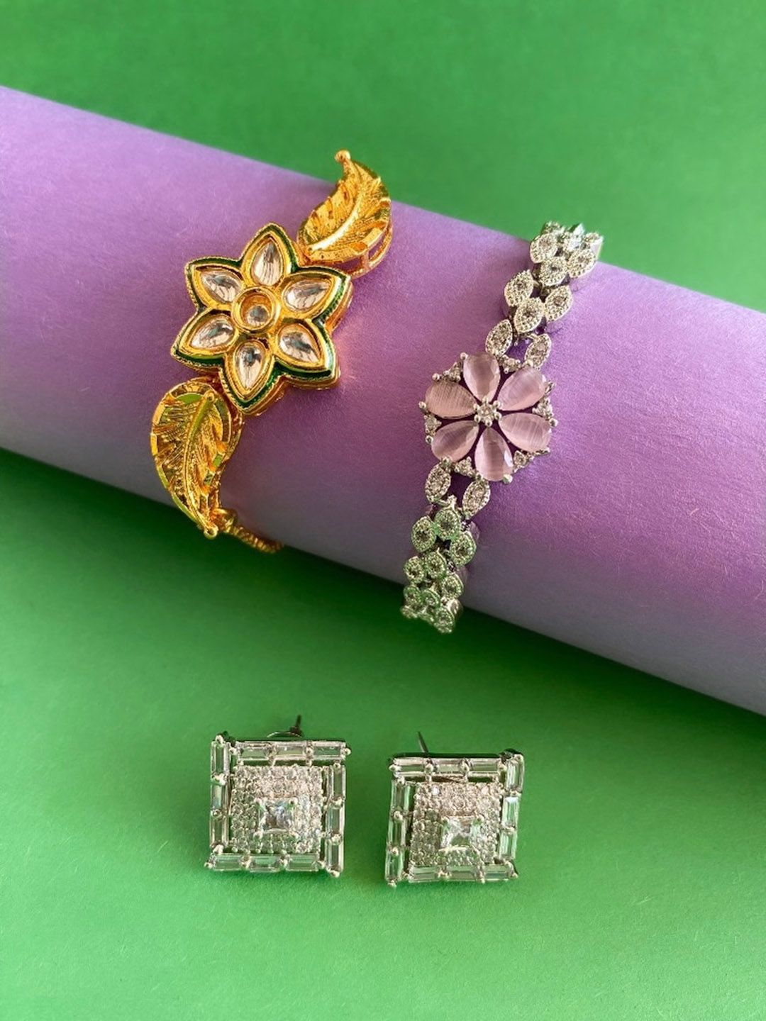 ATIBELLE Gold Plated Cubic Zirconia Stone Studded Jewellery Set