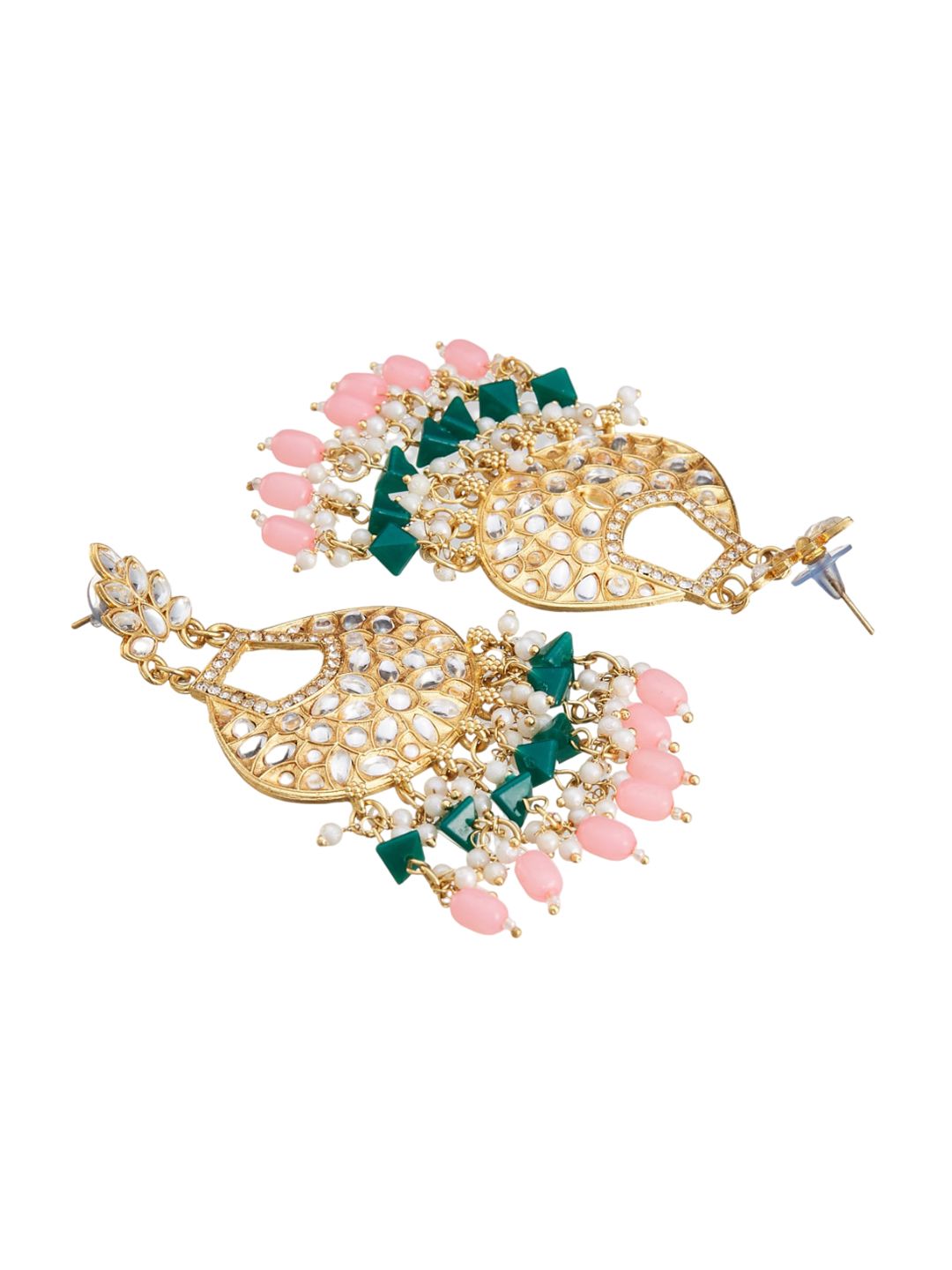 ATIBELLE Set Of 3 Gold-Plated Kundan-Studded Contemporary Chandbalis