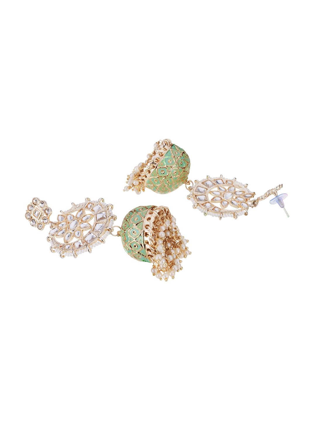 ATIBELLE Set Of 3 Gold-Plated Kundan-Studded Contemporary Chandbalis