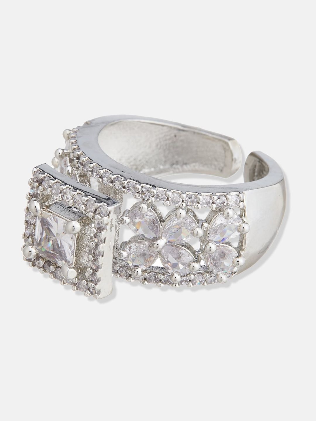 ATIBELLE Set Of 2 Gold-Silver Plated Cubic Zirconia Stone Finger Ring