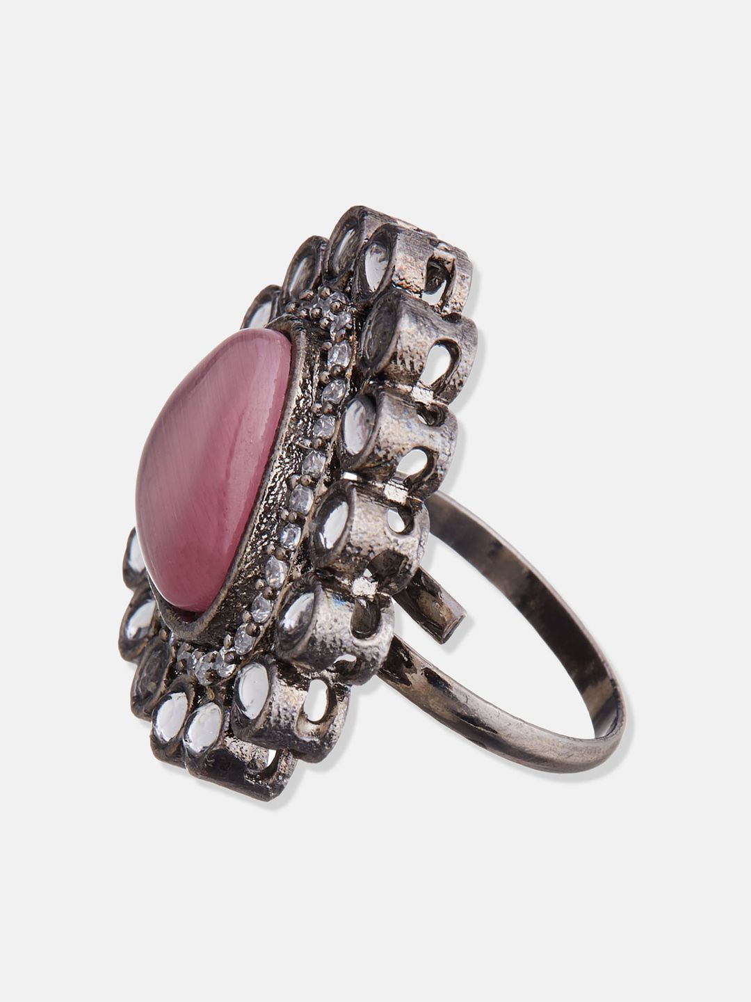 ATIBELLE Set Of 2 Gold-Silver Plated Cubic Zirconia Stone Finger Ring