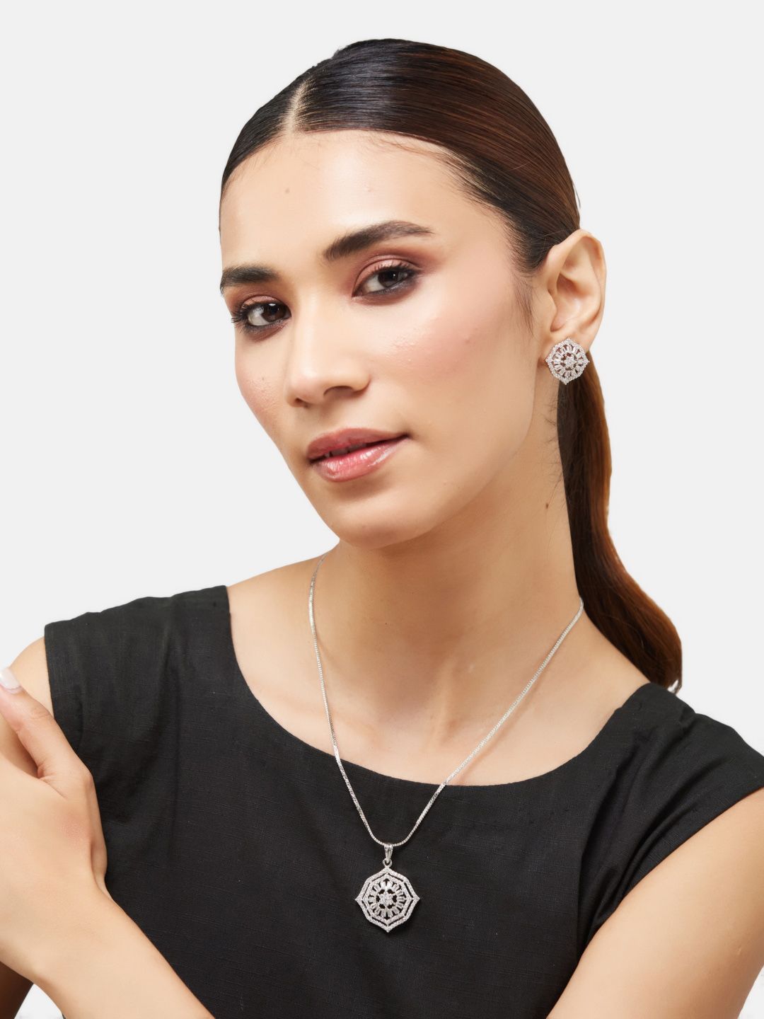 ATIBELLE Silver-Plated CZ Studded Jewellery Set