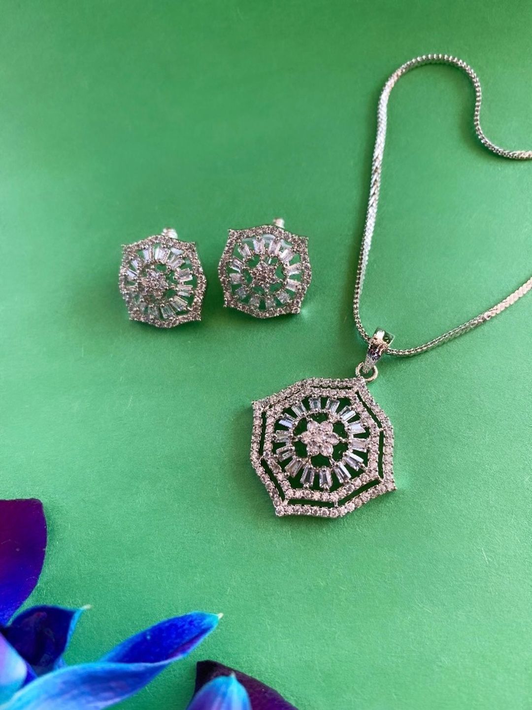 ATIBELLE Silver-Plated CZ Studded Jewellery Set