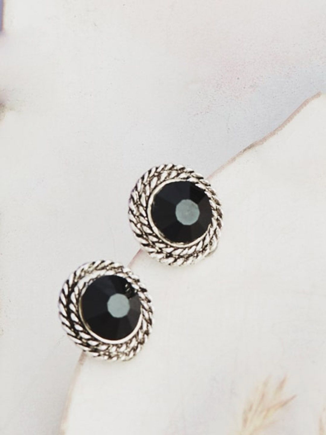 ATIBELLE Silver-Plated Circular Shaped Stud Earrings