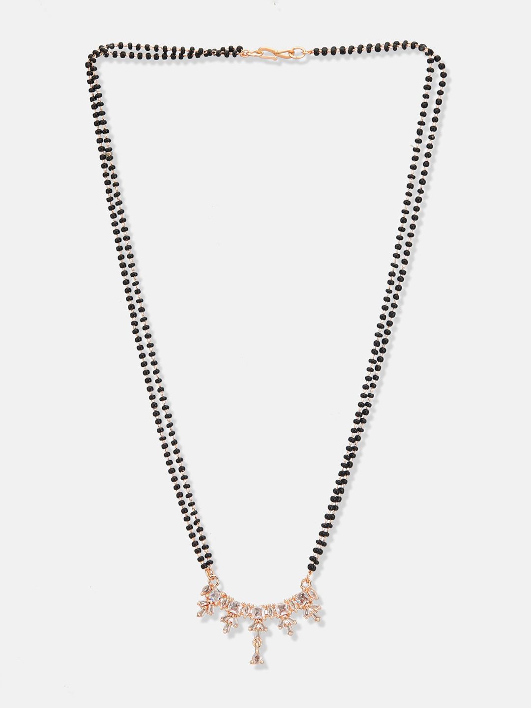 ATIBELLE Rose Gold-Plated Cubic Zirconia Stones Studded and Beads Mangalsutra