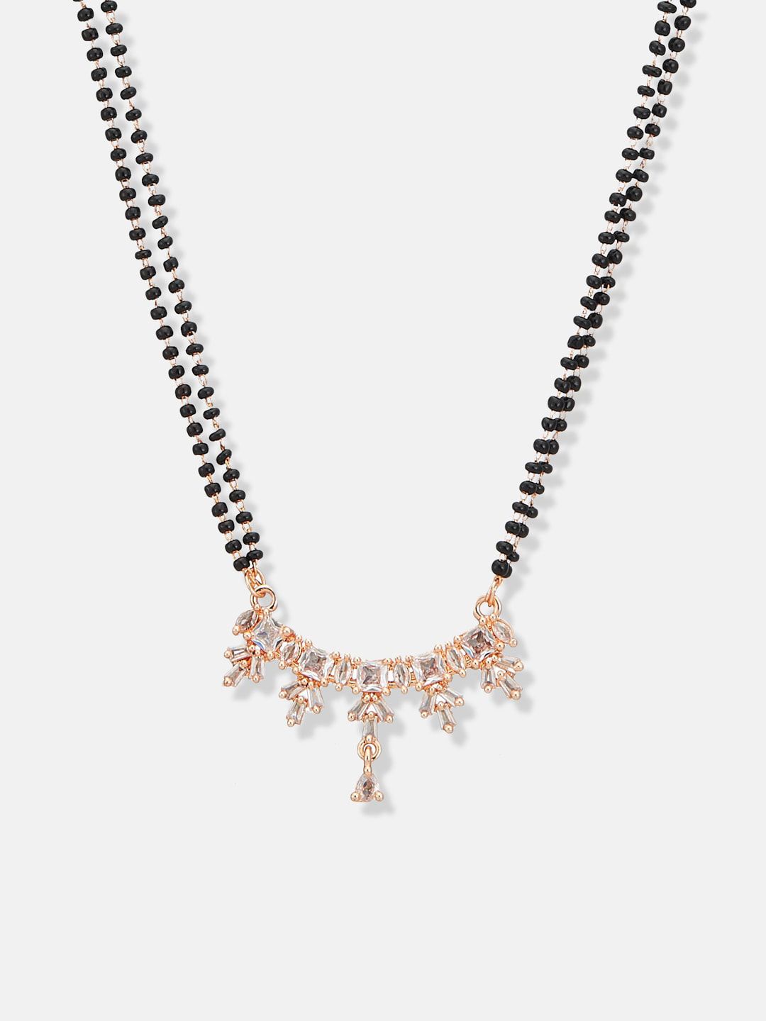 ATIBELLE Rose Gold-Plated Cubic Zirconia Stones Studded and Beads Mangalsutra