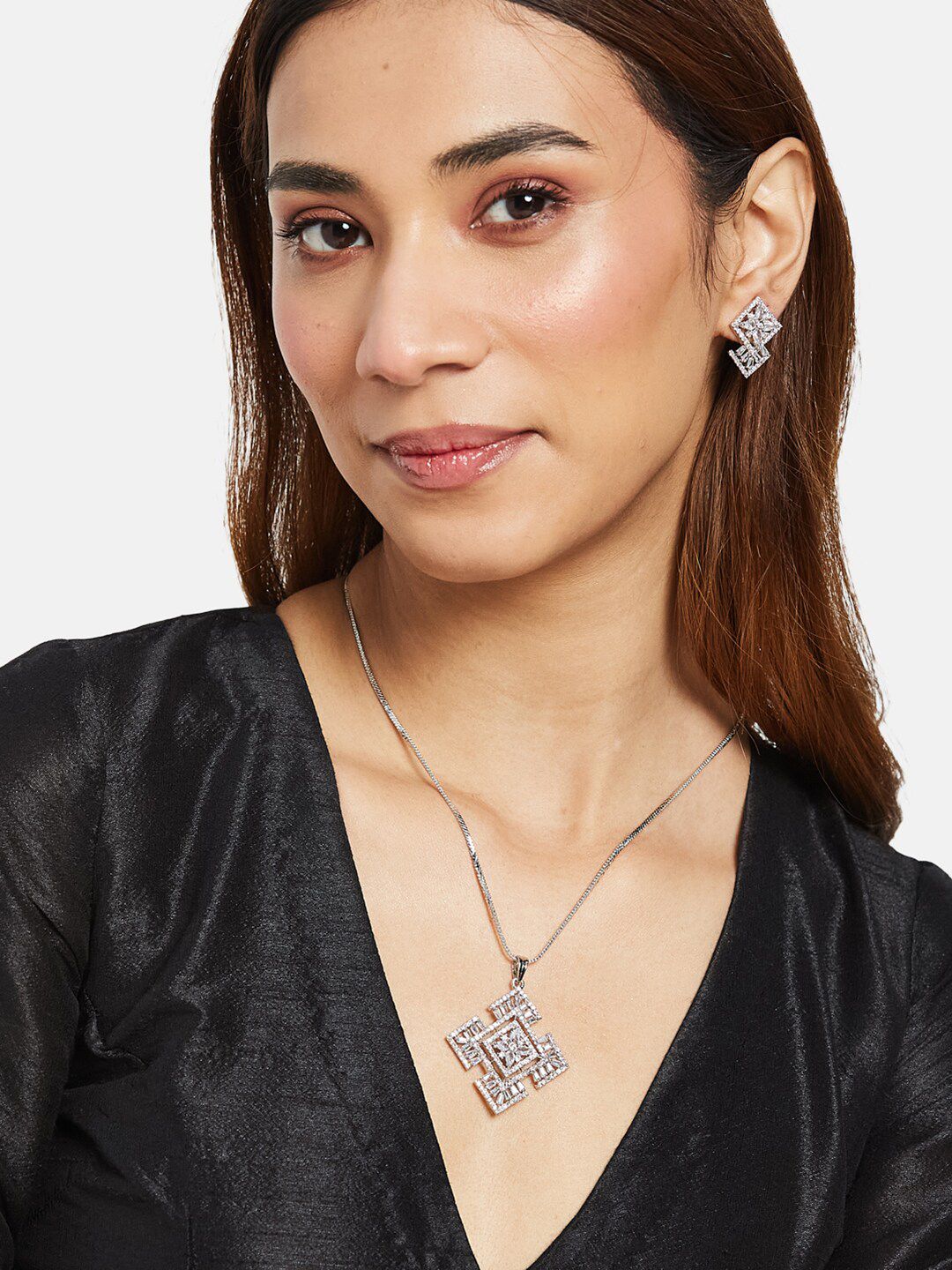 ATIBELLE Silver-Plated Cubic Zirconia Studded Jewellery Set